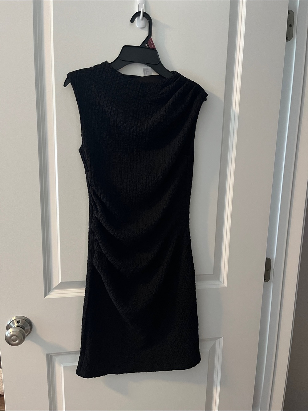 Classic Black Sleeveless Ruched Sheath mini Dress NWT